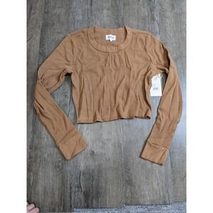 NWT Mate Thermal Cropped Sweater Size Large Women's Brown Pullover